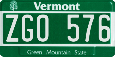 VT license plate ZGO576