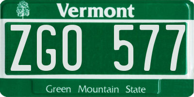 VT license plate ZGO577