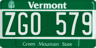 VT license plate ZGO579