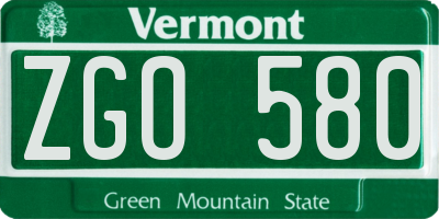 VT license plate ZGO580