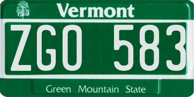VT license plate ZGO583
