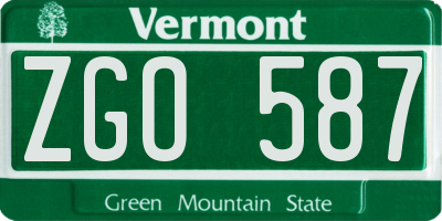 VT license plate ZGO587
