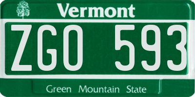 VT license plate ZGO593