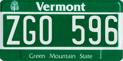 VT license plate ZGO596