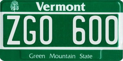 VT license plate ZGO600
