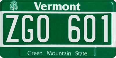 VT license plate ZGO601