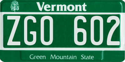 VT license plate ZGO602