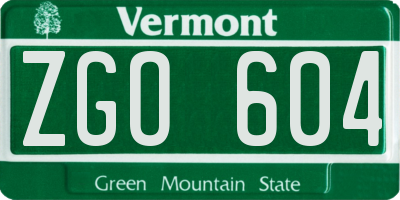 VT license plate ZGO604