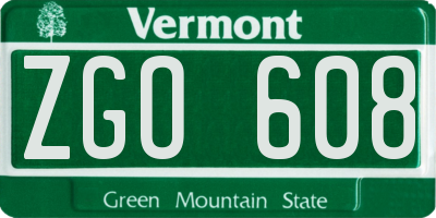 VT license plate ZGO608