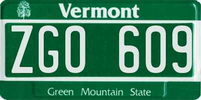 VT license plate ZGO609