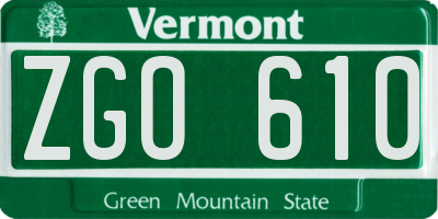 VT license plate ZGO610