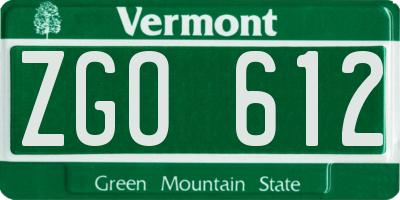 VT license plate ZGO612