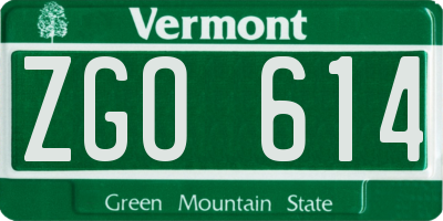 VT license plate ZGO614