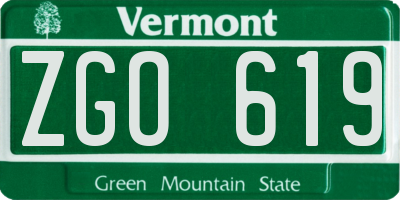 VT license plate ZGO619