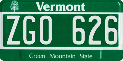 VT license plate ZGO626