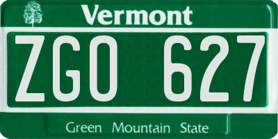 VT license plate ZGO627