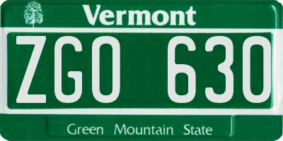 VT license plate ZGO630