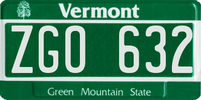 VT license plate ZGO632