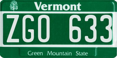 VT license plate ZGO633