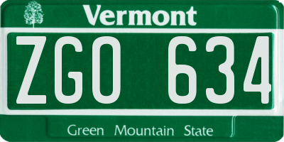 VT license plate ZGO634