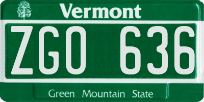 VT license plate ZGO636