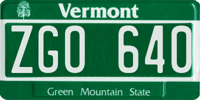 VT license plate ZGO640