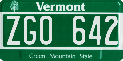 VT license plate ZGO642