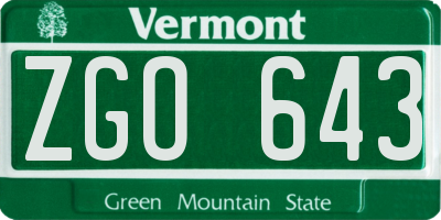VT license plate ZGO643