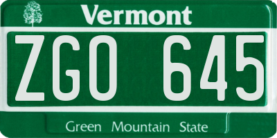 VT license plate ZGO645