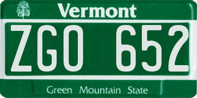 VT license plate ZGO652
