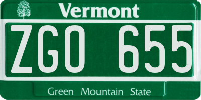 VT license plate ZGO655