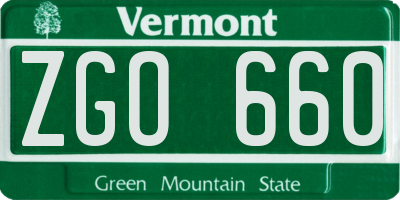 VT license plate ZGO660