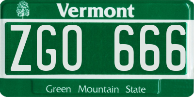VT license plate ZGO666