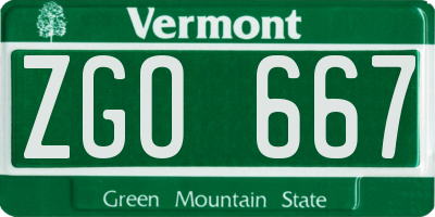 VT license plate ZGO667
