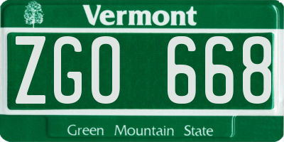 VT license plate ZGO668