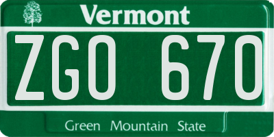 VT license plate ZGO670