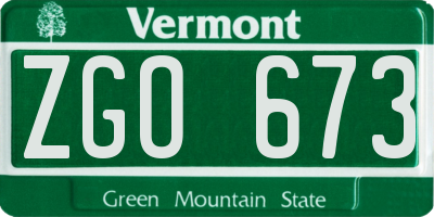 VT license plate ZGO673