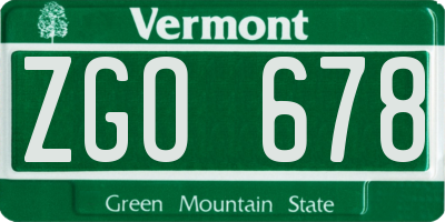 VT license plate ZGO678