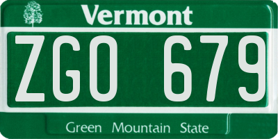 VT license plate ZGO679