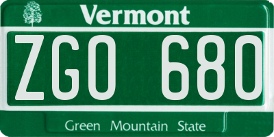 VT license plate ZGO680