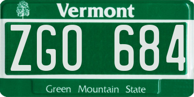 VT license plate ZGO684