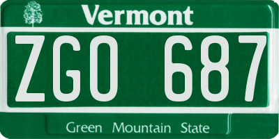 VT license plate ZGO687