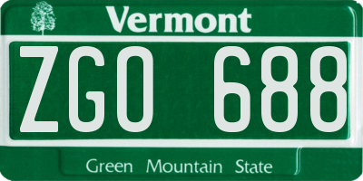 VT license plate ZGO688