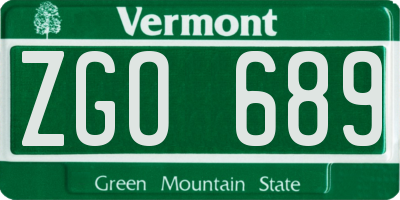 VT license plate ZGO689
