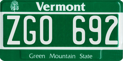 VT license plate ZGO692