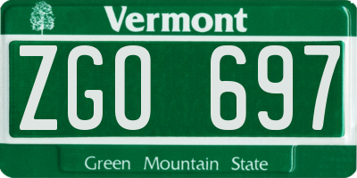 VT license plate ZGO697