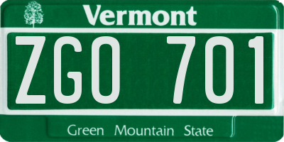 VT license plate ZGO701
