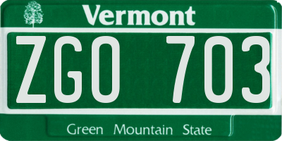 VT license plate ZGO703