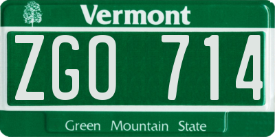 VT license plate ZGO714