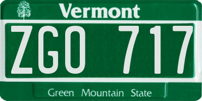 VT license plate ZGO717